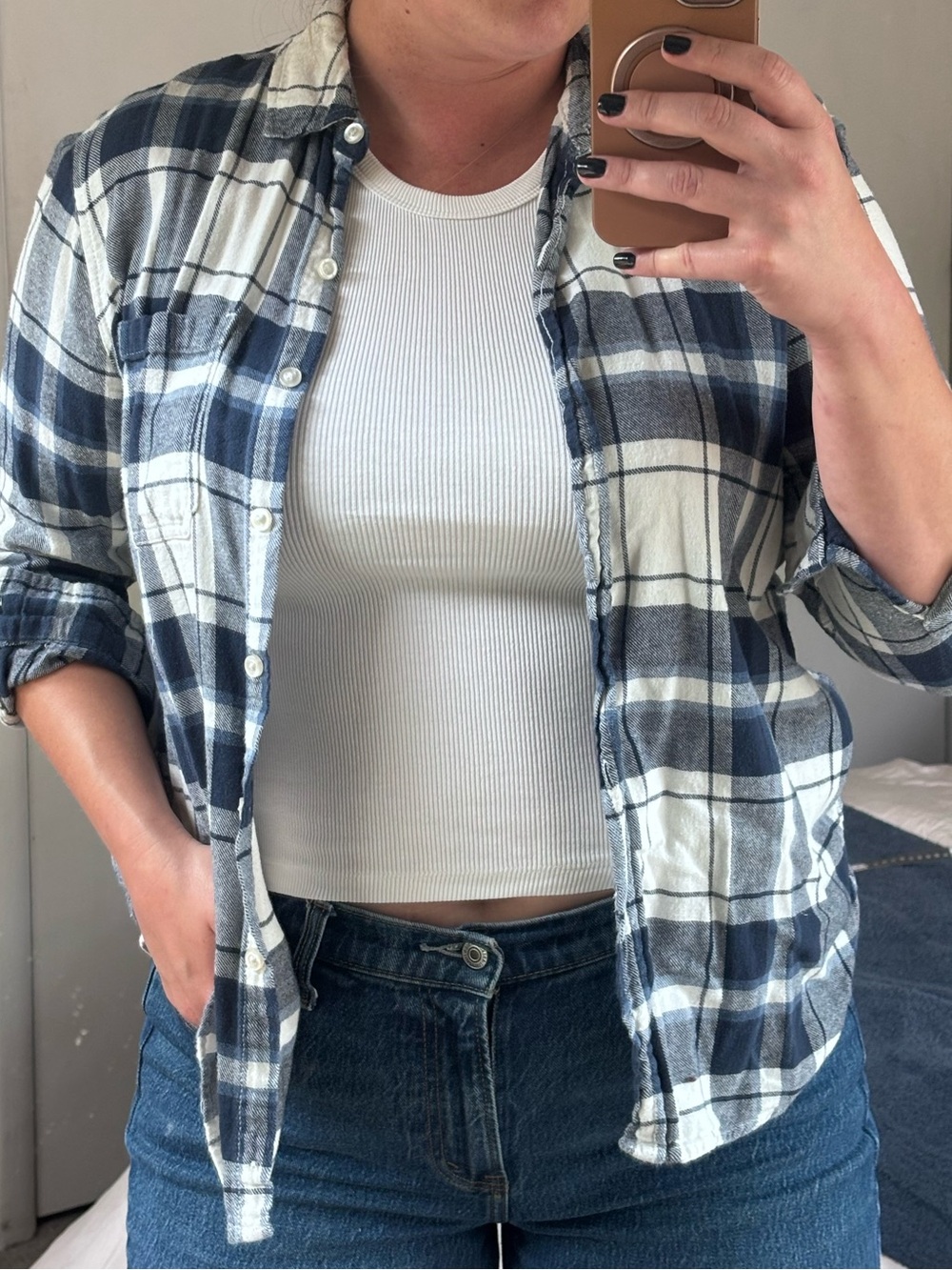 GAP Blue and White Plaid Button-Front Flannel